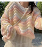 Flytonn-cute winter outfits casual winter outfits christmas outfit party look inspos Long Sleeve O-Neck Knitted Wave Striped Sweater