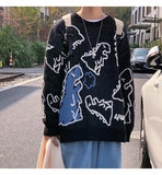 Flytonn-cute winter outfits casual winter outfits christmas outfit party look inspos Cute Dinosaur Printed Loose Sweater