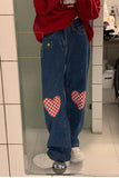 Flytonn-cute winter outfits casual winter outfits christmas outfit party look inspos High Waist Heart Checkered Shape Loose Long Jeans Pants