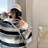 Flytonn-cute winter outfits casual winter outfits christmas outfit party look inspos Loose Oversize College Style Striped Long Sleeve Shirt