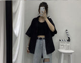 Flytonn-cute winter outfits casual winter outfits christmas outfit party look inspos Loose Short Sleeve Solid Blouse Shirt