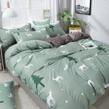 Flytonn-2025 Spring Bedding Set Christmas Bedding Set Flat Sheet Duvet Cover Pillowcase Combination Green Tree Flower Home Textile Bed Linen Fashion