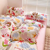 Flytonn-2025 Spring Bedding Set 2025 New Kawaii Duvet Cover Flat Sheet Pillowcases Kit No Filling Twin Single Queen Size Kids Adult Bedding Set Ins Style