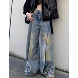 Flytonn-Blue Jeans Women Y2K Hip Hop Vintage High Waisted American Style Jeans Streetwear Casual Loose Large Size Wide Leg Denim Pants