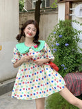 Flytonn-y2k outfits Doll Neck Polka Dot Sweet Dress Summer New Academy Style 3D Flower Design Loose Short Sleeve A-line Short Dresses for Women