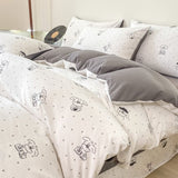 Flytonn-2025 Spring Bedding Set Cute Korean Duvet Cover Set Floral Style with Flat Sheet Pillowcase No filler Twin Queen Double Girls Boys Home Decor Bed Linens