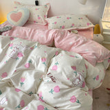 Flytonn-2025 Spring Bedding Set Pink Floral Bedding Set with Duvet Cover No Filler Pillowcase Flat Sheet Ins Nordic Style Kid Adult Single Double Size BedSpread