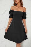 Flytonn-Black Friday Sale - New Solid Color Square Neck Puff Sleeve Women Sexy Casual Dress