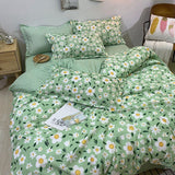 Flytonn-2025 Spring Bedding Set Christmas Bedding Set Flat Sheet Duvet Cover Pillowcase Combination Green Tree Flower Home Textile Bed Linen Fashion