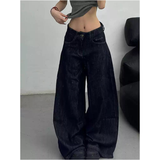 Flytonn-2024 Autumn Women's Casual Blue Harajuku Jeans Vintage Solid Loose Washed Pants Retro Y2K Wide Leg Punk Baggy Denim Trouser