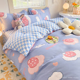 Flytonn-2025 Spring Bedding Set Kawaii Bedding Set Kids Adult Flat Sheet Duvet Cover Pillowcase Single Double Full Size Bed Linen Floral Cherry Home Textile