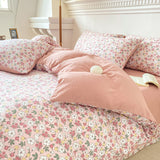 Flytonn-2025 Spring Bedding Set Cute Korean Duvet Cover Set Floral Style with Flat Sheet Pillowcase No filler Twin Queen Double Girls Boys Home Decor Bed Linens