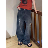 Flytonn-Vintage Ripped Harajuku Loose Fit Jeans Y2K Hollow Out Oversized Wide Leg Trashy Pants 2024 Autumn Women's Baggy Denim Trouser