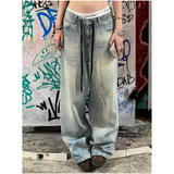 Flytonn-Blue Jeans Women Y2K Hip Hop Fashion Vintage High Waisted Cargo Jeans Streetwear Casual Loose Large Size Wide Leg Denim Pants