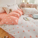 Flytonn-2025 Spring Bedding Set Kawaii Bedding Set Kids Adult Flat Sheet Duvet Cover Pillowcase Single Double Full Size Bed Linen Floral Cherry Home Textile