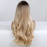 FLYTONN Blonde Brown Wavy Body Wave Full Wig Hair for Women Lady Girl Middle Part 26 inches Heat Resistant Synthetic Natural Looking Wig Daily Any Time Cosplay Party