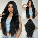 FLYTONN Black Wig Long Curly Wig Black Hair Wigs for Women Middle Part Wig Black Wigs for Daily Party Wig Cap Include