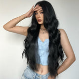 FLYTONN Black Wig Long Curly Wig Black Hair Wigs for Women Middle Part Wig Black Wigs for Daily Party Wig Cap Include