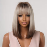 FLYTONN Gray Brown Bob Wig Short Straight Wig with Middle Part Synthetic Wig 10 inches for Women Natural Looking for Daily Use