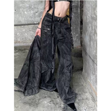 Flytonn-Black Jeans Women American Style Y2K 90S Vintage High Waisted Jean Straight Trouser Streetwear Casual Loose Wide Leg Denim Pants