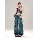 Flytonn-Women's Harajuku Vintage StyleHigh Waist Loose Jeans 2024 Autumn Winter Y2K Pants Wide Leg Baggy Streetwear Denim Trouser