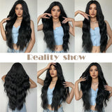 FLYTONN Black Wig Long Curly Wig Black Hair Wigs for Women Middle Part Wig Black Wigs for Daily Party Wig Cap Include