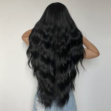 FLYTONN Black Wig Long Curly Wig Black Hair Wigs for Women Middle Part Wig Black Wigs for Daily Party Wig Cap Include