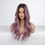 FLYTONN Purple Pink Long Wavy Wig Hair for Women Middle Part With No Bangs 26 inches Heat Resistant Synthetic Natural Looking Wig Wedding Normal Daily Cosplay Part