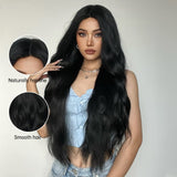 FLYTONN Black Wig Long Curly Wig Black Hair Wigs for Women Middle Part Wig Black Wigs for Daily Party Wig Cap Include