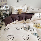 Flytonn-2025 Spring Bedding Set Kawaii Bear Duvet Cover Set with Flat Sheet Pillowcase No Filler 3 4pcs Queen Single Size Boy Girl Bedroom Home Decor Bed Linens