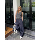 Flytonn-Autumn Women Harajuku Cargo Baggy Blue Jeans Streetwear Hip Hop Oversize Casual Wide Leg Vintage Y2k Loose Trousers