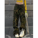 Flytonn-2024 Autumn Women's Casual Retro Camouflage Jeans Vintage Aesthetic Loose Wide Leg Washed Pants Y2K Punk Baggy Denim Trouser