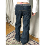 Flytonn-Y2K Wide Leg Blue High Street Washed Denim Trouser American Vintage High Waist Jeans Women's Casual 2000s Straight Emo Pants