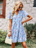 Flytonn-Graduation Gift Back to School Season Summer Vacation Dress Spring Outfit Temperament Fashion V-neck Print Short-sleeved Dress