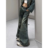 Flytonn-Women's Blue Y2k Flare Jeans Baggy Harajuku Streetwear Aesthetic Denim Trousers Jean Pants Oversize Vintage 2000s Trashy Clothes