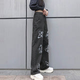 Flytonn-Women's High Waisted Jeans Butterfly Print Straight Wide Leg Denim Pants Baggy Loose Casual Trousers Streetwear