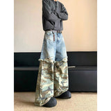 Flytonn-Women's Blue Ripped Spliced Jeans Y2K Japanese Harajuku High Street 2000s Style Loose Wide Leg Jeans Trashy Trousers Clothing