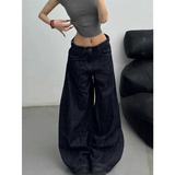 Flytonn-2024 Autumn Women's Casual Blue Harajuku Jeans Vintage Solid Loose Washed Pants Retro Y2K Wide Leg Punk Baggy Denim Trouser