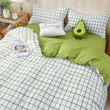 Flytonn-2025 Spring Bedding Set Green Grid Duvet Cover Set Ins Soft Bed Sheet Pillowcases No Filler Twin Queen Size 2025 New Spring Adult Kids Bedding Linens