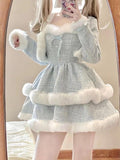 Flytonn- Fur-Trimmed Tiered Dress & Coat Set