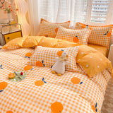 Flytonn-2025 Spring Bedding Set Cute Rabbit Bedding Set Flat Sheet Duvet Cover Pillowcases Single Double Queen Size Bed Linen Boys Girls Home Textile