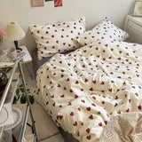 Flytonn-2025 Spring Bedding Set Ins Heart Duvet Cover Set New No Filler Flat Sheet Pillowcases Floral Single Double Full Size Soft Home Totel Bedspread