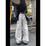 Flytonn-Grey High Waist Women Jeans Hip-hop Spliced Fashion Vintage Streetwear Y2K Wide Leg Jean 2024 Female Trouser Baggy Denim Pants