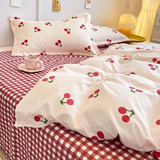 Flytonn-2025 Spring Bedding Set Ins Style Duvet Cover Set with Flat Sheet Pillowcases Cute Orange Cherry Crow Printed Single Double Queen Size Girls Bedding Kit