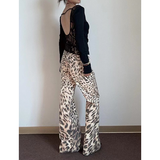 Flytonn-American Retro High Waist Straight leopard Print Jeans Pockets Print Hip-hop Pants 2024 Autumn Women Casual Y2K Denim Trouser