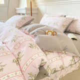 Flytonn-2025 Spring Bedding Set Cute Korean Duvet Cover Set Floral Style with Flat Sheet Pillowcase No filler Twin Queen Double Girls Boys Home Decor Bed Linens