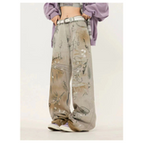 Flytonn-Women's Print Jeans Vintage Y2k 90s Aesthetic Baggy Denim Trousers Harajuku Oversize Cowboy Pants Emo 2000s Trashy Clothes 2024