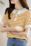 Flytonn-cute winter outfits casual winter outfits christmas outfit party look inspos Retro Doll Collar Short Sleeve Striped Shirt