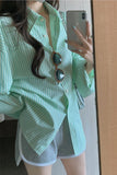 Flytonn-cute winter outfits casual winter outfits christmas outfit party look inspos Long Sleeve Cute Light Colors Striped Blouse Shirt