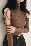 Flytonn-cute winter outfits casual winter outfits christmas outfit party look inspos Long Sleeve Sexy Hollow Out Turtleneck Shirt